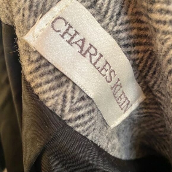 Vintage Charles Klein Wool Double Breasted Coat Grey With Red Scarf Women’s Sz L - Picture 3 of 13